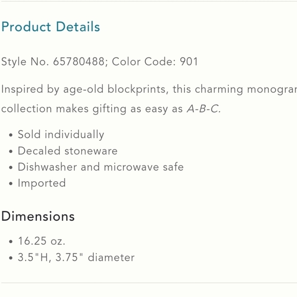 Anthropologie Blockprinted Monogram Mug "R" - Picture 4 of 10